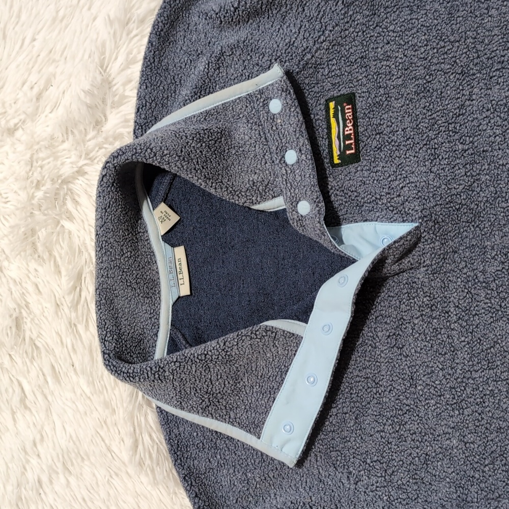 Y2K Vintage L.L. Bean Blue Tumbled Sherpa 1/4 Snap Pullover Sweater - Picture 2 of 12